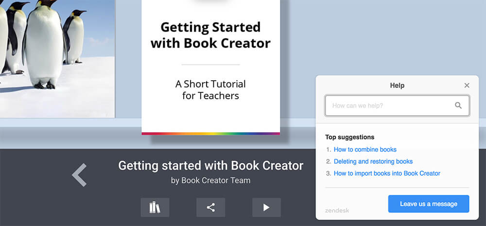 Help button in Book Creator